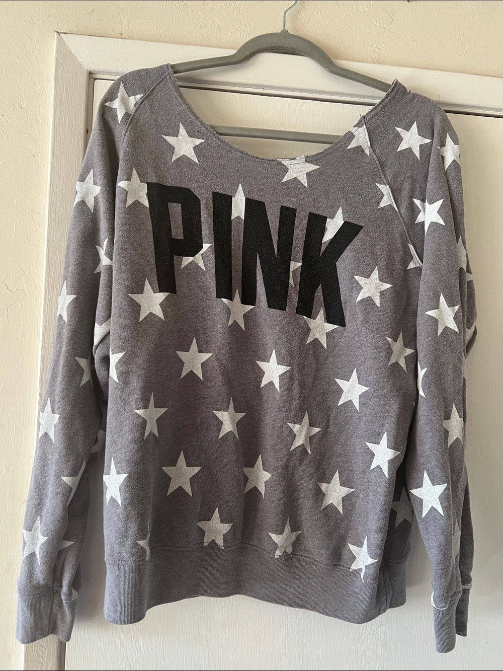 Vintage PINK Victoria's Secret Gray Star Print Crewneck with Black Logo
